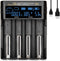 Swanlake 18650 Battery Charger, 4 Bay Rechargeable Battery Charger with LCD Display for