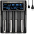 Swanlake 18650 Battery Charger, 4 Bay Rechargeable Battery Charger with LCD Display for