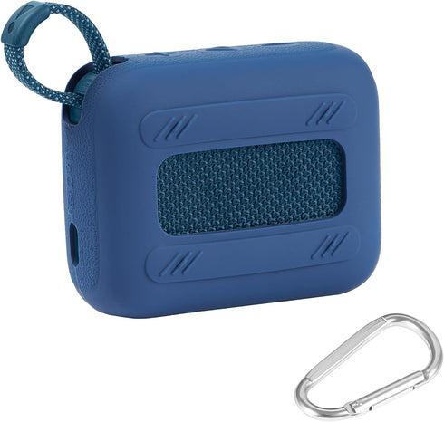 for JBL Go 4 Waterproof Bluetooth Speaker, Silicone Cover Case with Carabiner, Portable Protective Skin Case, Blue