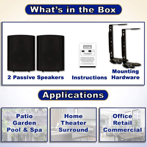 Theater Solutions TS425ODB Indoor/Outdoor Speakers, Weatherproof, Mountable Black Pair, 4.25-Inch
