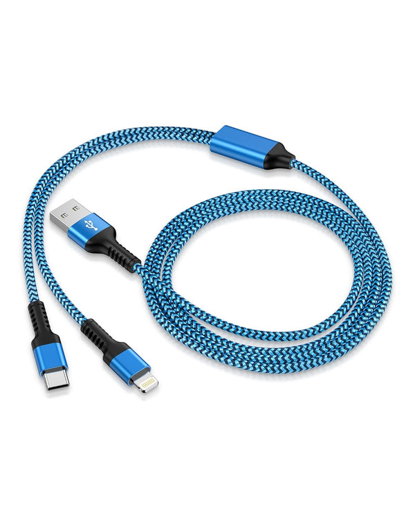 Multiple Charger Cable 2 in 1, iPhone and Android USB Charging Cable, 4ft Nylon Braided Multi Charging Cable with