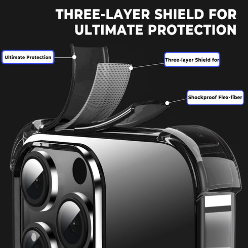 ORIbox iPhone 12 Pro Max Case, Black Crystal Design, Heavy Duty Protection, Clear Camera Protector for All