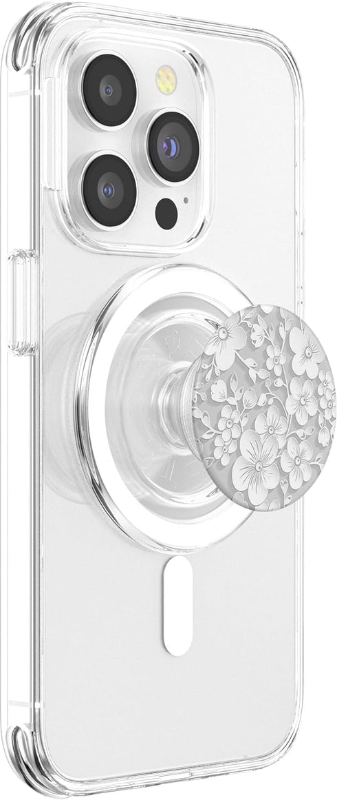 White Flower Phone Popper Cute Floral Pattern White Flower PopSockets PopGrip for MagSafe