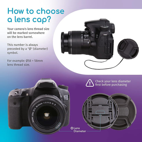 52MM Snap-On Front Lens Cap Cover for Canon, Nikon, Sony, Pentax All DSLR Lenses