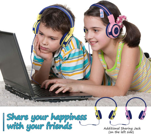 SIMOLIO On-Ear Kids Headphones, Foldable & Durable, 75dB-94dB Volume Limit, Microphone, AUX Jack, Yellow.