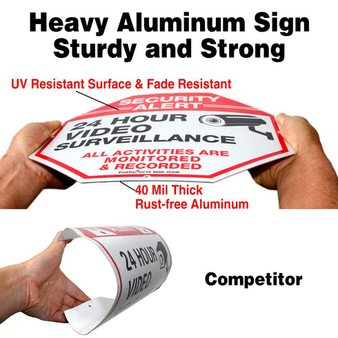 Video Surveillance Sign, 4 Pack 10 x 10 Rust Free Aluminum Security Warning Signs for Home Business