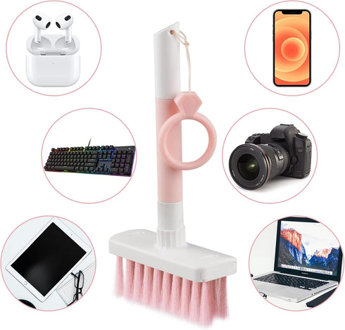 Soft Brush Keyboard Cleaner, 7 in 1 Computer Cleaning Tool Kit for Bluetooth Headset, Laptop, Camera Lens (Pink)