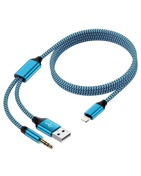 Lightning to 3.5mm Aux Cable for Car + Charge Cord 2-in-1 MFI Certified Male Audio Charging Cable for Apple 14 Pro