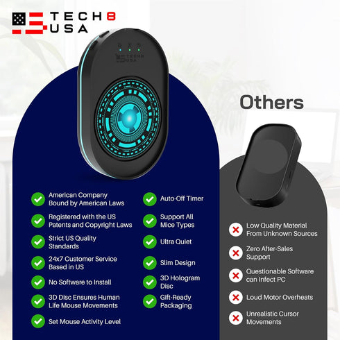 TECH8 USA Mouse Mover Device - Undetectable Jiggler for Laptops & PC, No Software, Random Movement, Patented - 3D