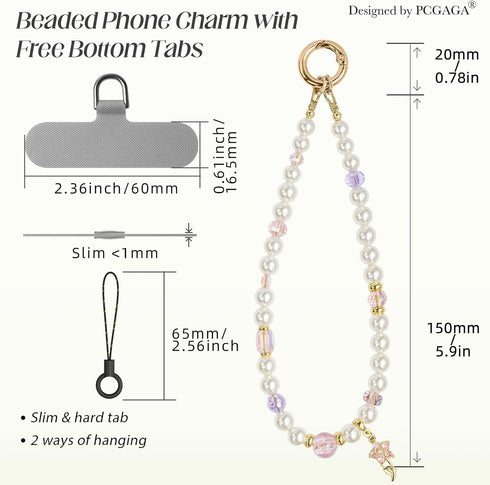 pcgaga Pearl Beaded Phone Charm, Phone Wrist Strap, Handmade Bracelet Straps, Anti-Lost Lanyard Wrist Chain for Airpods