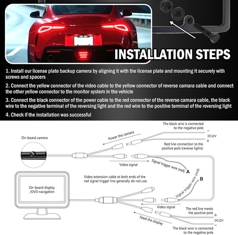 VKQTS 2026 8 170 New License Plate Backup Camera with LED Lights,Waterproof License Plate Reverse Camera with Wide