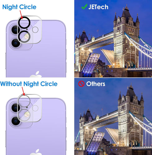 JETech 9H Tempered Glass Camera Lens Protector for iPhone 11 & 12 mini, HD Clear, Anti-Scratch, 3-Pack, Case Friendly.