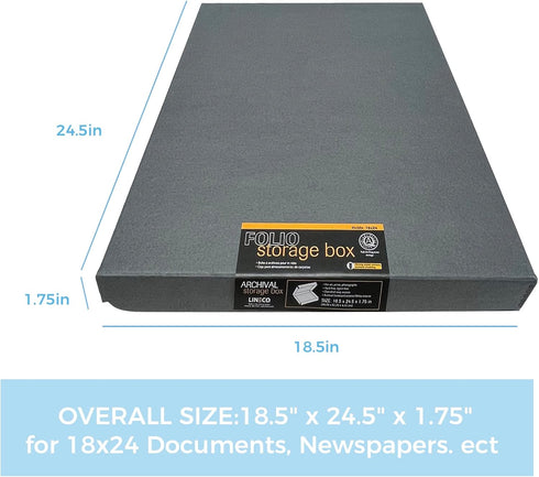 Lineco Folio Storage Box, 18.5x24.5x1.75 in Clamshell Design with Metal Edge, Archival Boxboard for Organizing Photos,