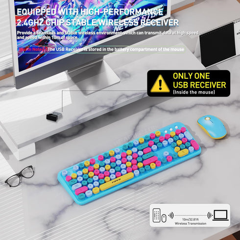 FOPETT V2030 Wireless Keyboard and Mouse Combo, 2.4 GHz Wireless, Full-Sized Keyboard with Optical Mouse for PC, Laptop