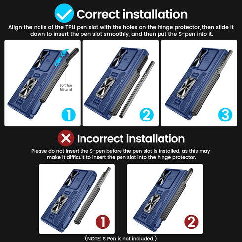 VEGO Blue Case for Samsung Galaxy Z Fold 6 with S Pen Holder, Hinge Protection, 360° Ring Kickstand