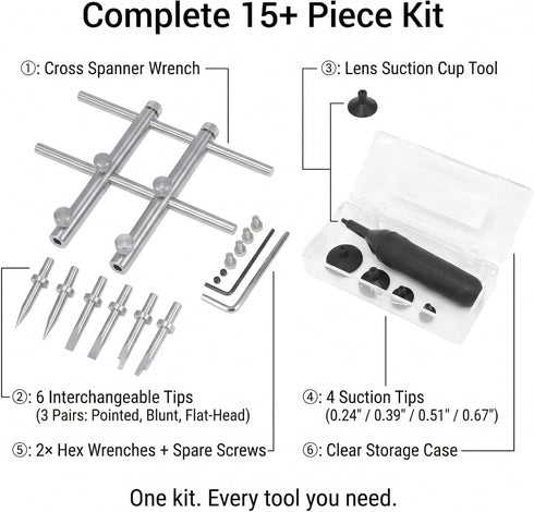 SNLxStudioz 303 4 1"-4.3" (25-110mm) Lens Spanner Wrench Kit with Suction Cup Tool - Stainless Steel Anti-Magnetic