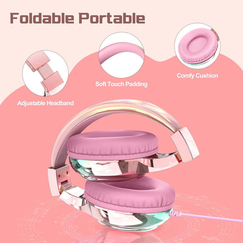 QearFun Kids Headphones with Microphone - Wired Headphones for Kids with Volume Limit, Sharing Jack, Foldable for iPad