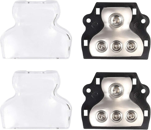 3 Way Power Distribution Block, 1x 0 Gauge In / 3X 4 Gauge Out, Amp Power Ground Distributor, 2 Pack