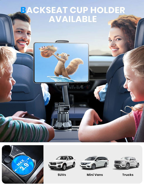 eSamcore Tablet Holder for Car, iPad Cup Holder Mount with 1.57" Depth Large Clamp, 15" Height Adjustable for 6"-12.9"