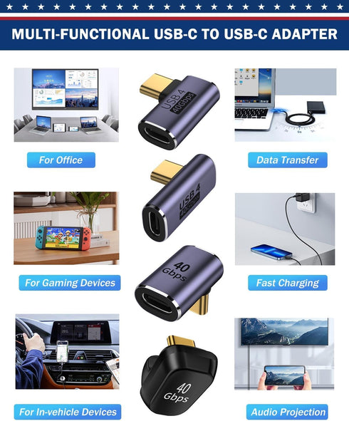 90 Degree Right Angle USB C Adapter, 40Gbps Data Transfer, USB 4.0/Thunderbolt 4 Type C Male to Female