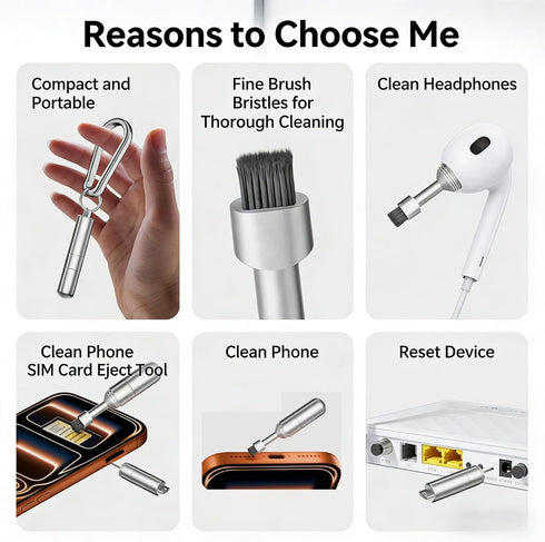 Generic 2-in-1 Portable SIM Card Tray Removal Tool with Cleaning Brush, SIM Ejector Needle & Cleaning Pen Keychain Tool