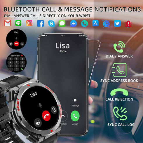 Military Smart Watch, 1.52-Inch Touch Screen Tactical Smartwatch with Text and Call, for Men and Women