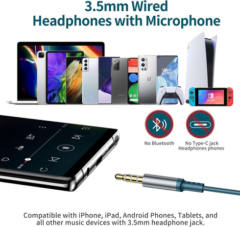 3.5mm Wired Earbuds for Samsung Galaxy A25 A15 A14 A03S A23 Note 5 8 9 S10E S10+ S8+ S9, Deep Bass Headset