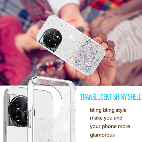 OnePlus 11 Case Glitter Clear Green - Soft TPU Silicone Phone Case for Women & Girls, Shockproof Slim Cover.