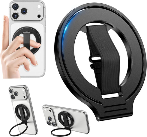 CloudValley Magnetic Phone Grip, Slim Rotating Finger Loop Ring Holder with Soft Strap,