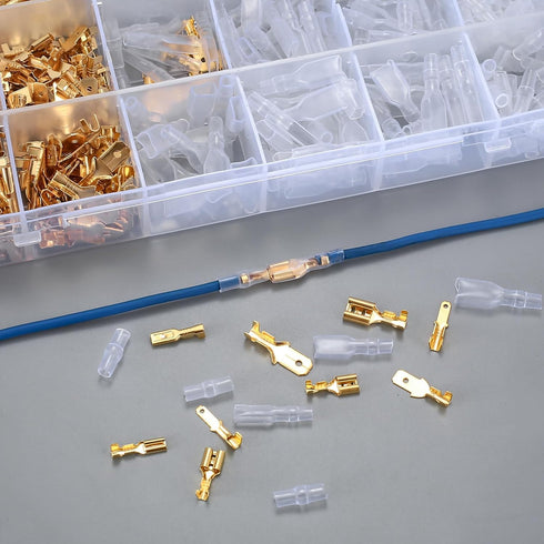600 Pcs 2.8mm 4.8mm 6.3mm Male and Female Wire Spade Connectors and Insulating Sleeve Kit, Car Audio Speaker Bullet