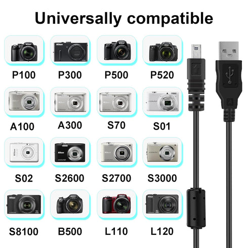 UC-E6 USB Cable for Nikon CoolPix S4000 S3000 S3300 S3700 S6500 S3500 S6600 S6300, P100 P530, Compatible with Nikon Digital SLR DSLR D3300 D750 D5300 D7200 D3200 (3.3ft)