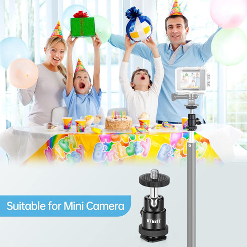 12MM Tripod Ball Head, UTEBIT 360 Rotatable Metal Mini Ball Head with 1/4" Hot Shoe, Camera Mount Adapter for Sport