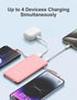 miisso 10000mAh Slim Portable Charger with Built-in Cable, Travel Power Bank for Phone, 4 Output USB Type C