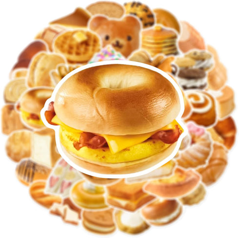 Hozeuiy 50pcs Album Cute Bread Stickers, Delious Food Decals Waterproof Decorative Decals for Scrapbook DIY Crafts
