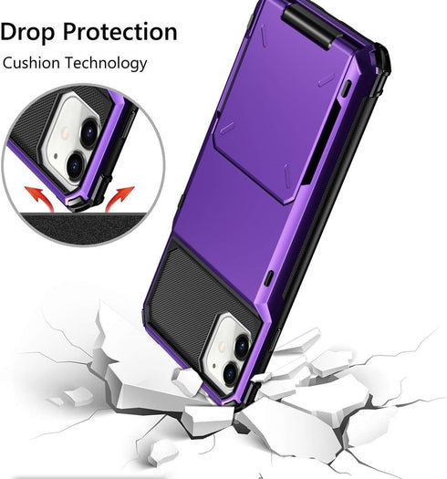 Vofolen Wallet Case for iPhone 11, 4-Card Holder ID Slot, Anti-Scratch Dual Layer Hybrid TPU Bumper, Purple