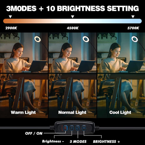 LuxLumin Dimmable LED Desk Lamp with Clamp for Video Conference Lighting, USB Light for Laptop Zoom Meeting, Clip on
