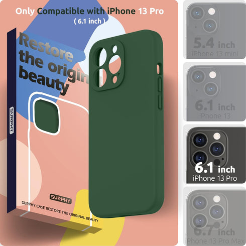 SURPHY Compatible with iPhone 13 Pro Case with Screen Protector, Liquid Silicone Phone Case, Clover Green, 6.1 inch