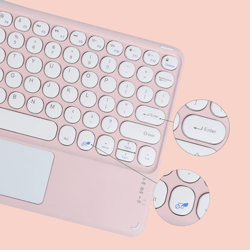 Wireless Bluetooth Keyboard with Touchpad - 10 Inch Round Key Wireless Keyboard, Rechargeable Ultra Slim Portable