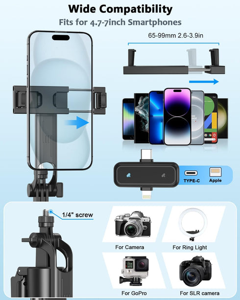 Yeaki 63Auto Vlogging Kit for iPhone/Android, Face Tracking Tripod for iPhone with Light, Wireless Microphones