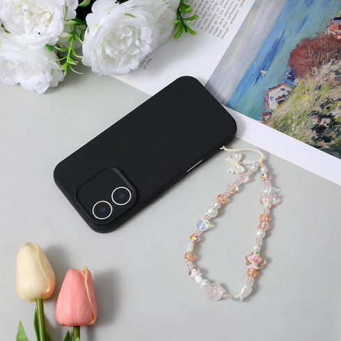 Shimmeroo Y2k Pink Camera Strap Wrist, Cute Glass Beads Digital Phone Wrist Charms Style Pearl Camera Charm Strap