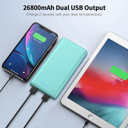 Portable Charger Power Bank 26800mAh, Ultra-High Capacity External Battery Pack with 2 USB Output for iPhone, Samsung