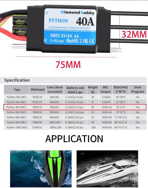 40A 2-4S 5V/6V 4A XT60 3.5mm DH Waterproof Brushless ESC Electronic Speed Controller with BEC and Banana Head Connector