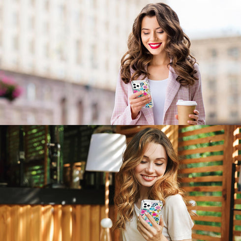 ICEDIO iPhone 11 Pro Case with Screen Protector, Clear with Colorful Floral Patterns, Slim Fit Acrylic Cover