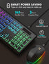 Wireless Keyboard and Mouse Combo, Large Print, RGB Backlit, Oversize Light Up Letters, Rechargeable, Ergonomic Tilt