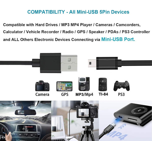 MaxLLTo 6ft DCR-SR82 DCR-SR82C DCR-SR85 DCR-SR87 DCR-SX40 DCR-SX41 DCR-SX60, 2 1 Extra Long Mini USB Cable for Sony