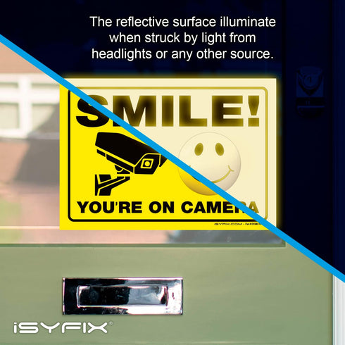 iSYFIX Smile You're on Camera Reflective Stickers for Business - 2 Pack 14x10 Inch - UV Protection, Fade Resistance