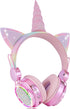 Kids Headphones Bluetooth Wireless, Unicorn LED Lights Girls Headsets with Microphone, 10 Hours 5.0 Bluetooth for Kids