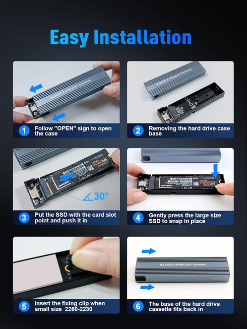 M.2 NVME SATA SSD Enclosure Adapter, V VCOM Tool-Free USB 3.2 Gen 2 for SSDs 2242 2260 2280 with UASP Trim