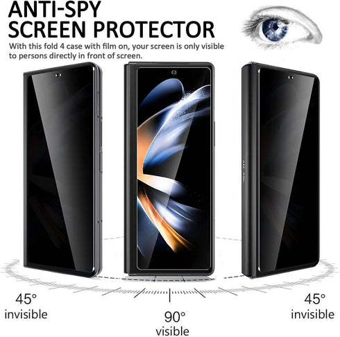 Miimall Galaxy Z Fold 4 Case with Privacy Screen Protector, Adjustable Kickstand & Magnetic Hinge Protection (Black)