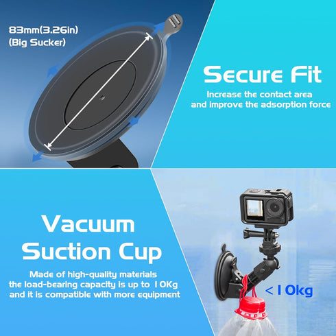 Suction Cup Mount for DJI Osmo Pocket 3,Action Camera Car Windshield Window Vehicle Boat Camera Suction Cup Bracket Holder for Insta360 X4 X3 X2 ONE R RS GO 3 for GoPro Hero 12 11 10 9 8 7